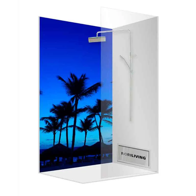 Duschrückwand Glas mit tropischem Palmen-Print