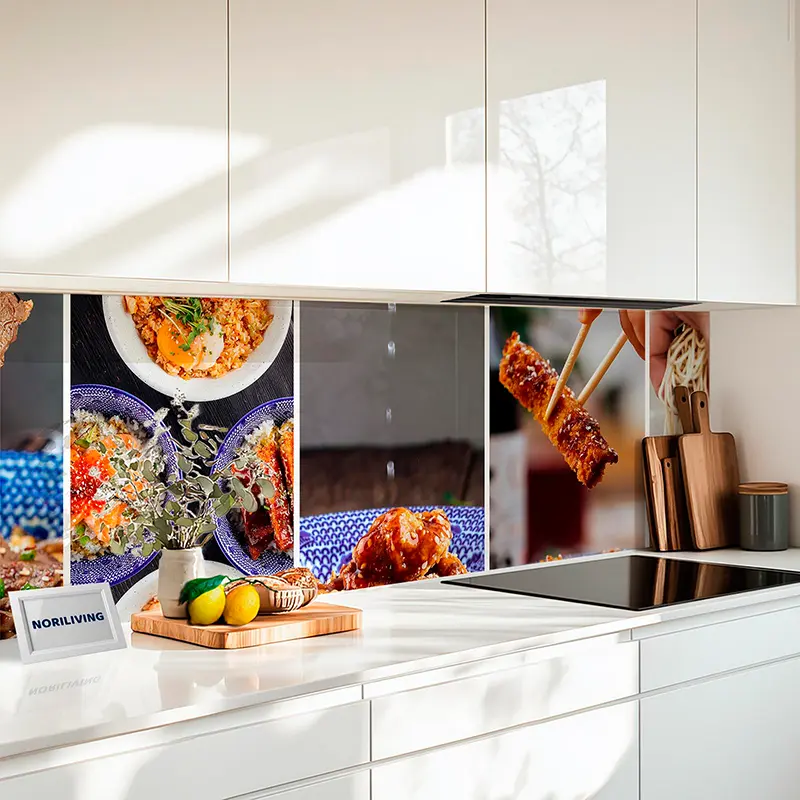 Glas-Spritzschutz Küche mit asiatischen Speisen