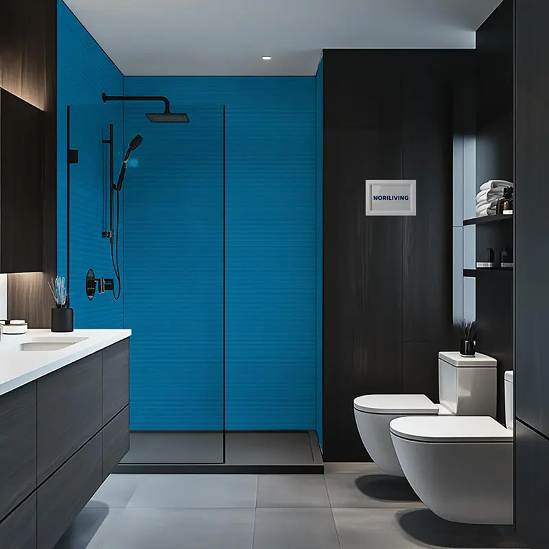 Elegantes Badezimmer mit Dusche, WC und Waschtisch