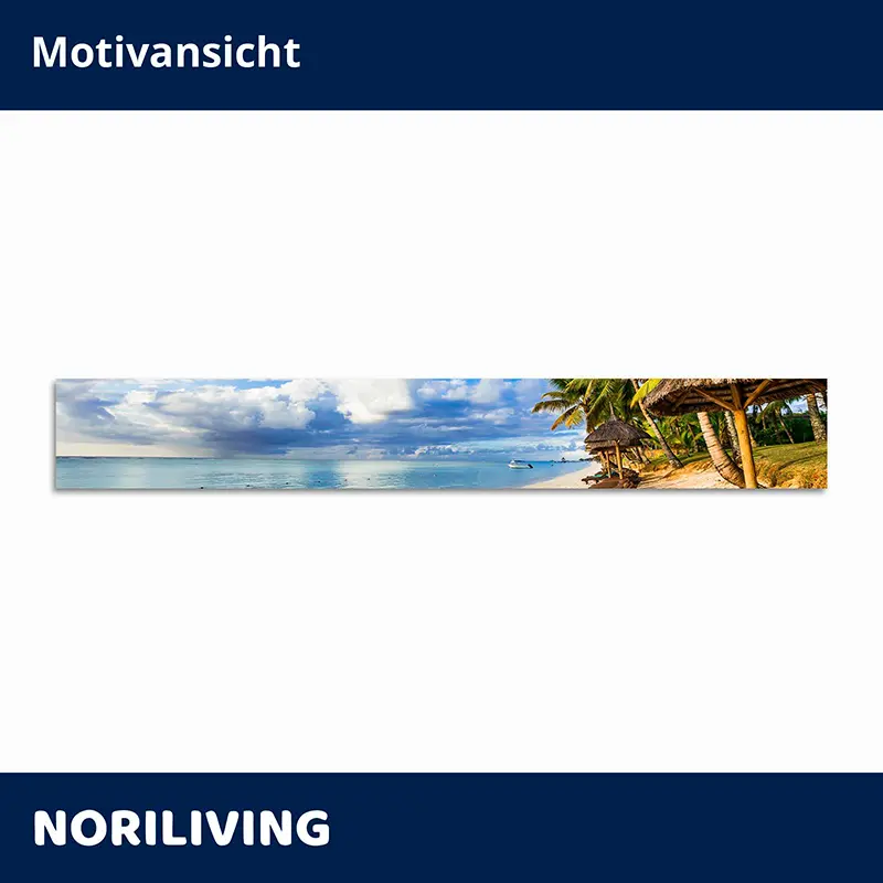 Panoramabild Strand, Palmen und Hütte