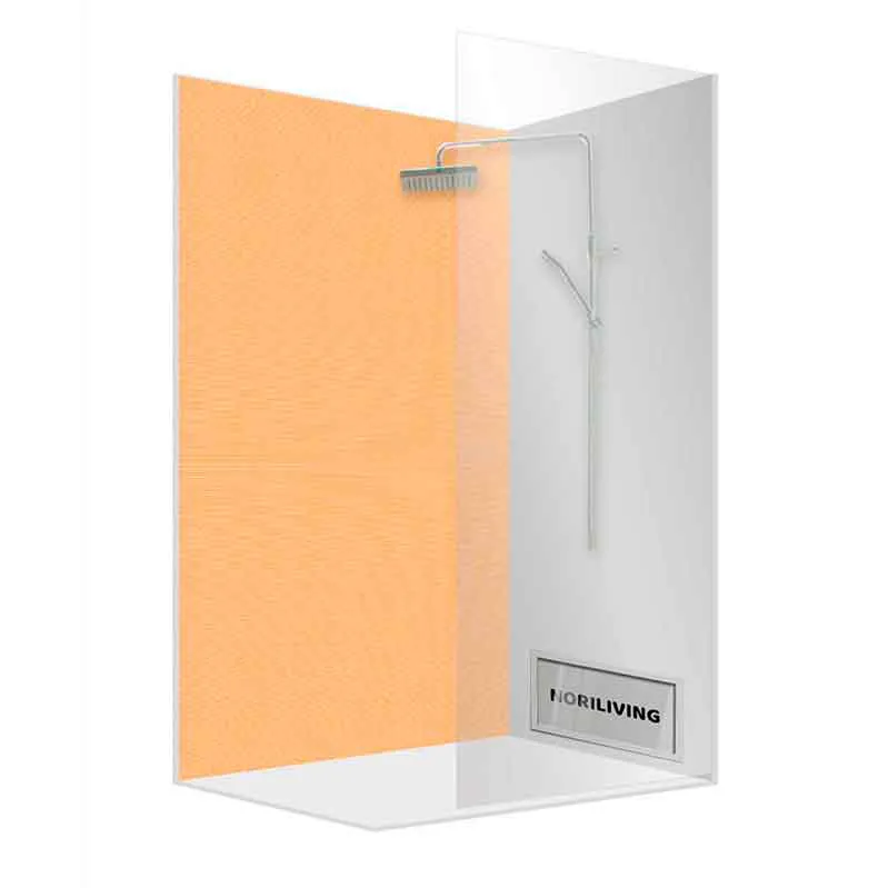 Duschkabine Walk-In Glaswand orangefarbene Seitenwand