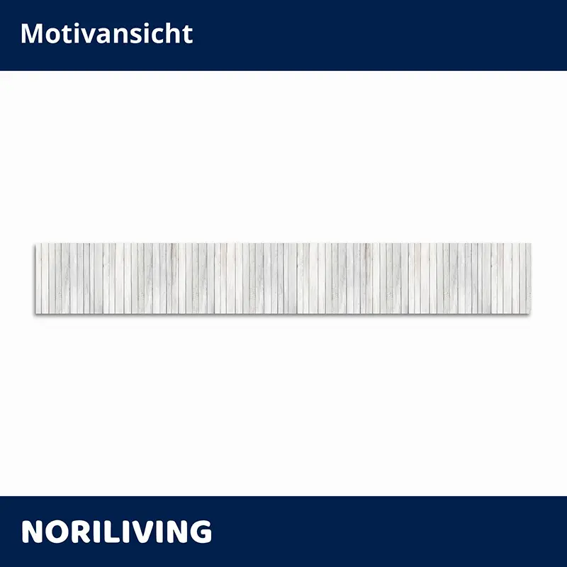 Schmales Panorama-Wandbild mit weißen Holzlatten