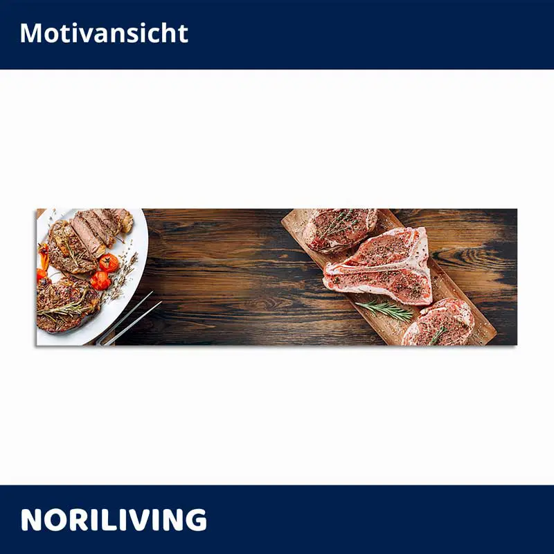 Rohes und gebratenes Steak auf Holzbrett und Teller