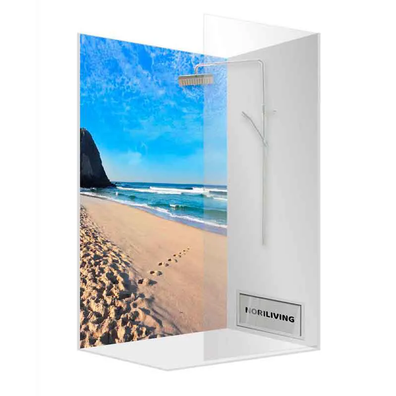 Duschrückwand aus Glas mit Strandmotiv