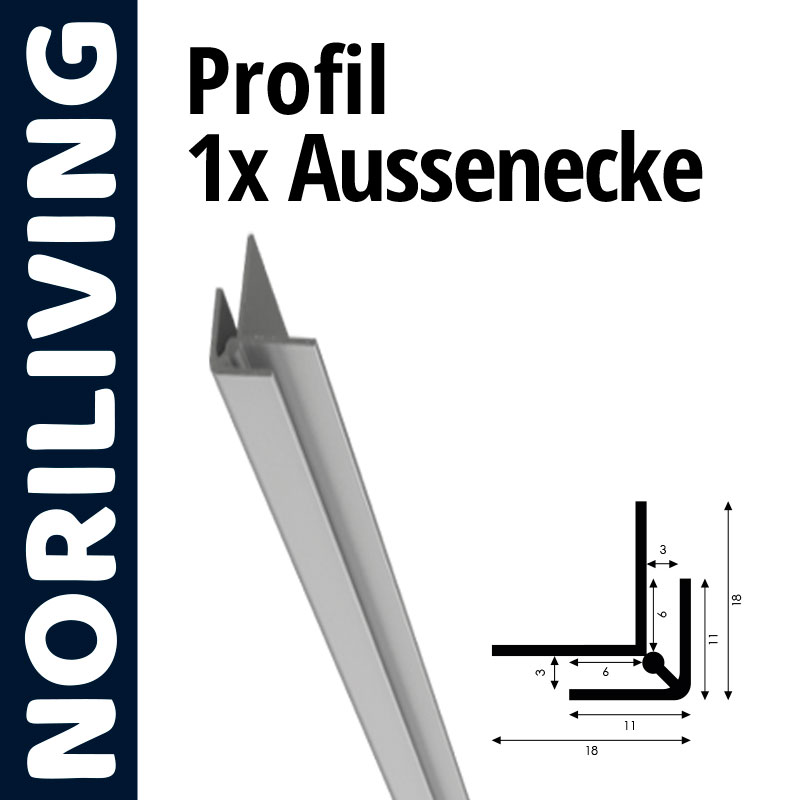 Profil von NORILIVING, 1x Außenecke, mit Abmessungen gezeigt