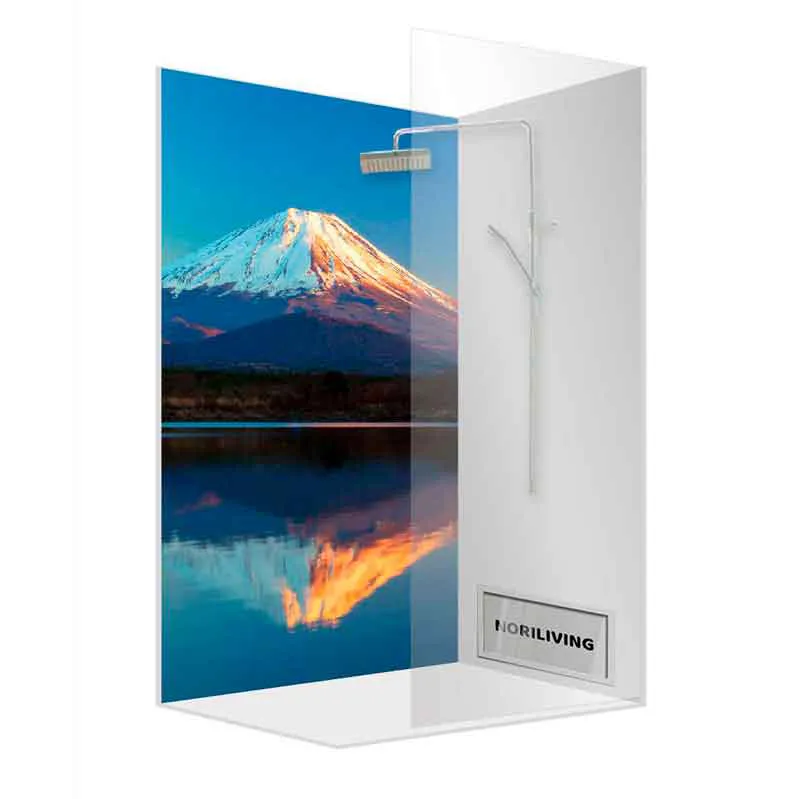 Duschwand mit Bergsee-Motiv, Noriliving