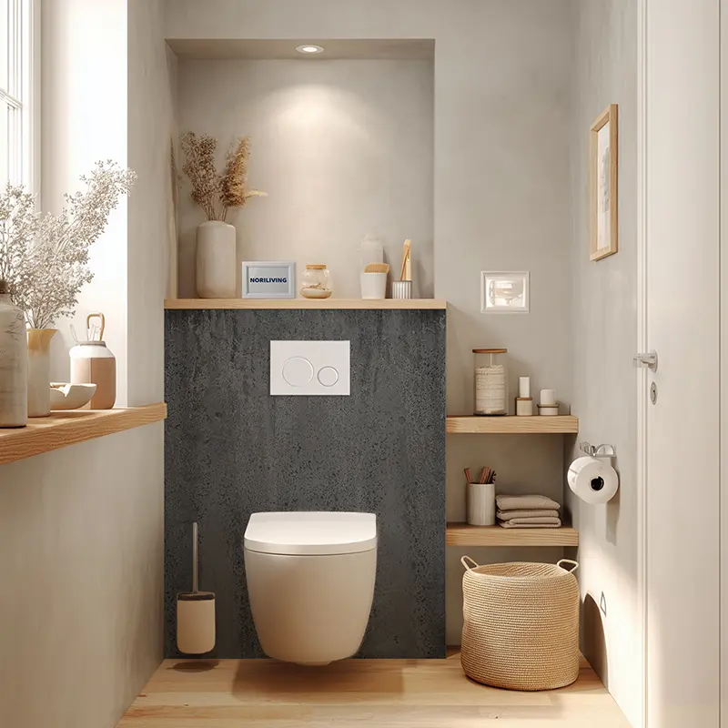 Toilettenrückwand Alu Natur - Beton mittelgrau 913b schwarz-weiß