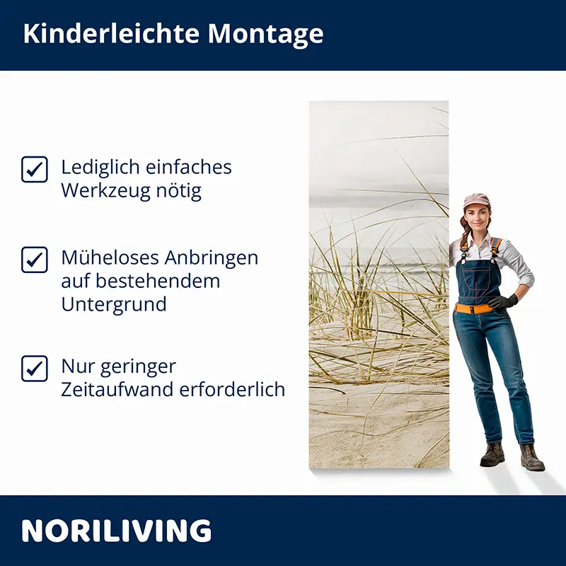 Frau neben Strand-Wandpanel, einfache Montage